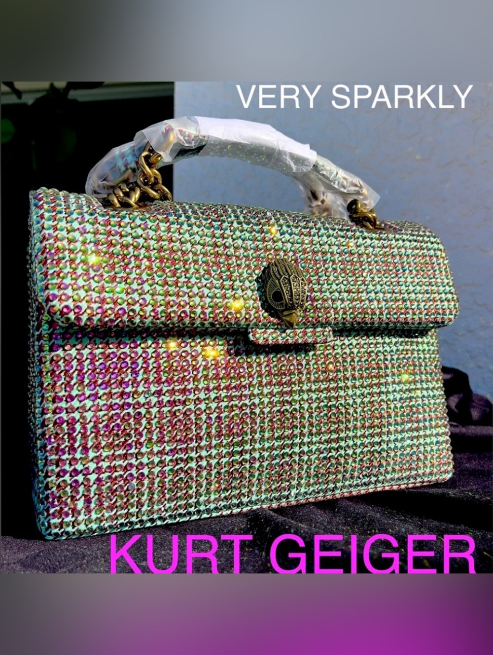 KURT GEIGER Kensington SPARKLY textile shoulder crossbody bag on chain NWT